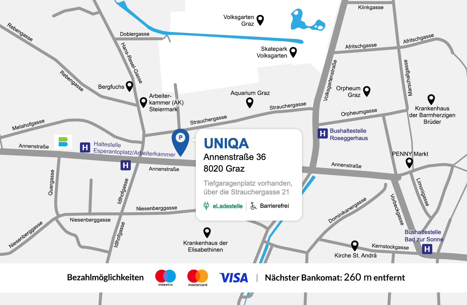 Eine detaillierte gezeichnete Karte der UNIQA Generalagentur Robert Fritz, BA MA